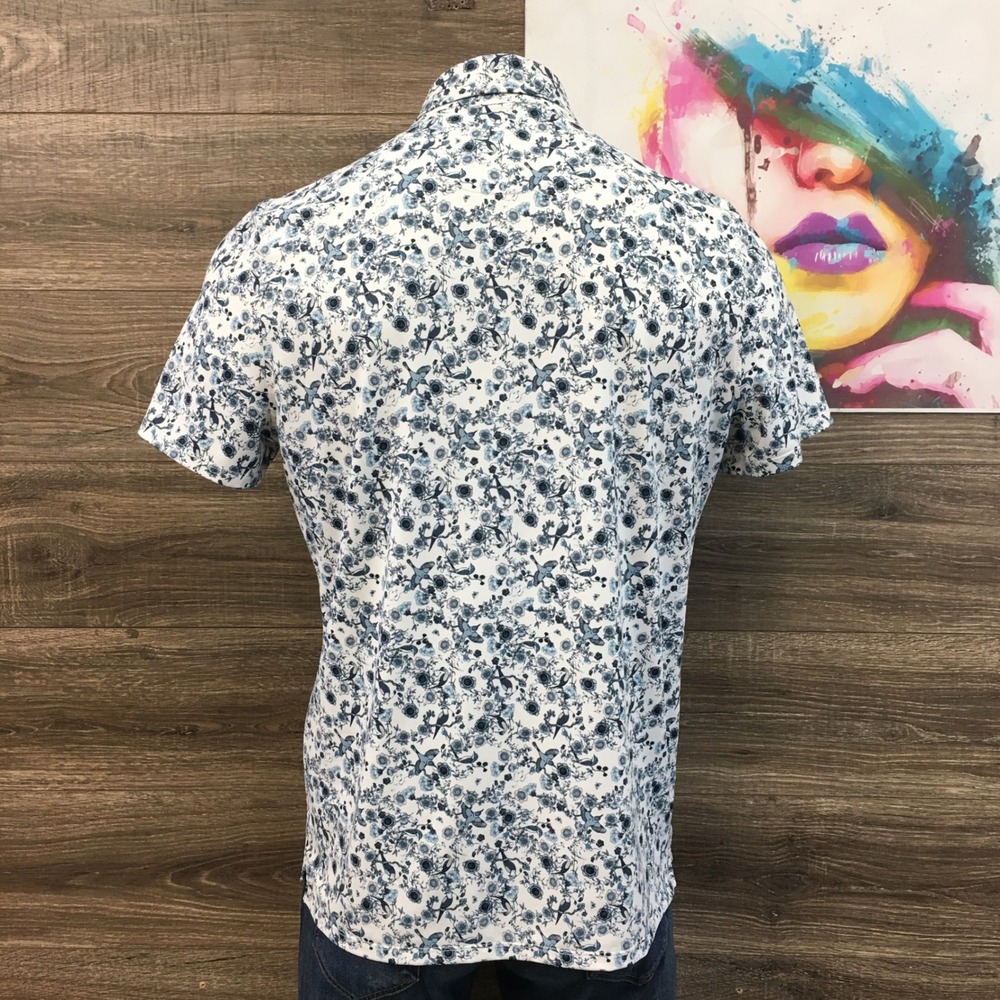 G/FORE Men's‎ Short Sleeve Button Down Shirt Floral Print Blue White Size L - Picture 3 of 6